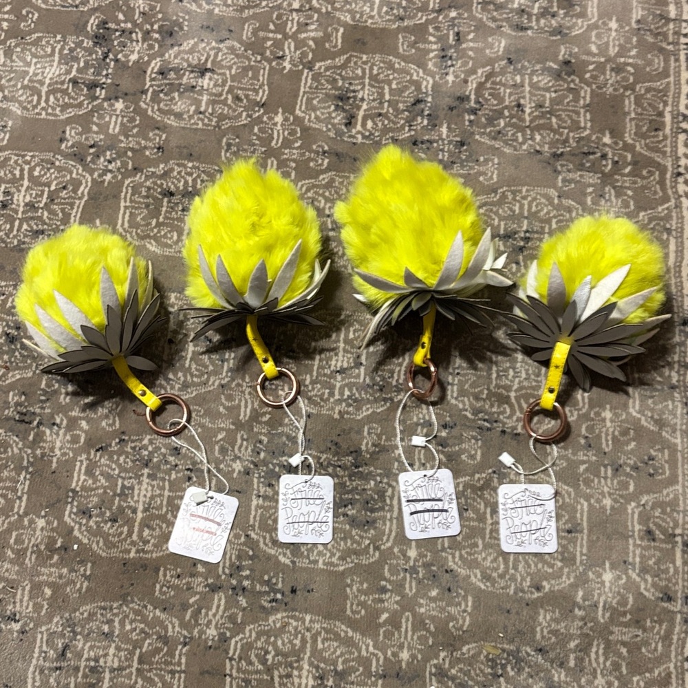 Free People Neon Yellow Faux Fur Pineapple Keychain Charms (Set of 4)